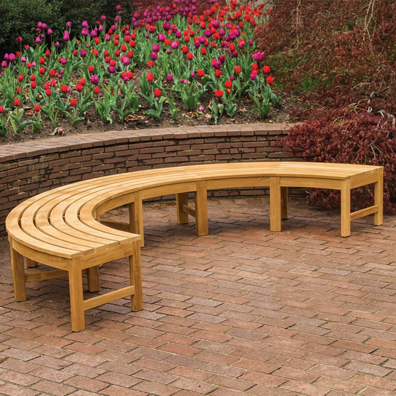 Curved Garden Bench Hardwood Modular Segments Square Legs Traditional