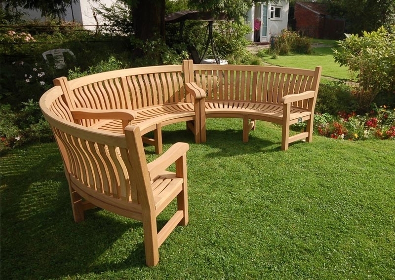 Curved Garden Bench Natural Wood Modular Sections Handcrafted