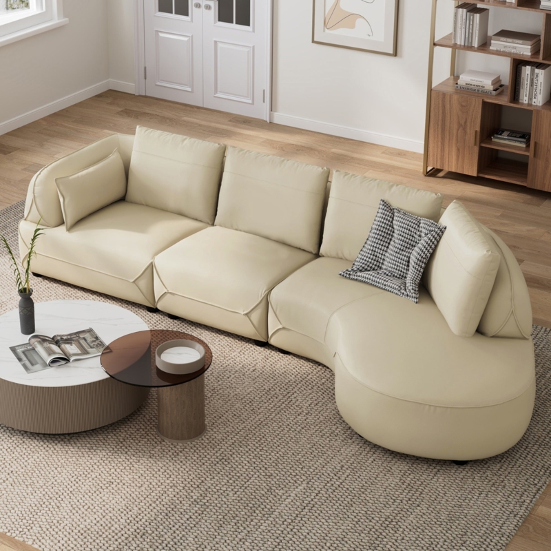 Curved Sectional Beige White Modular Design Curved End