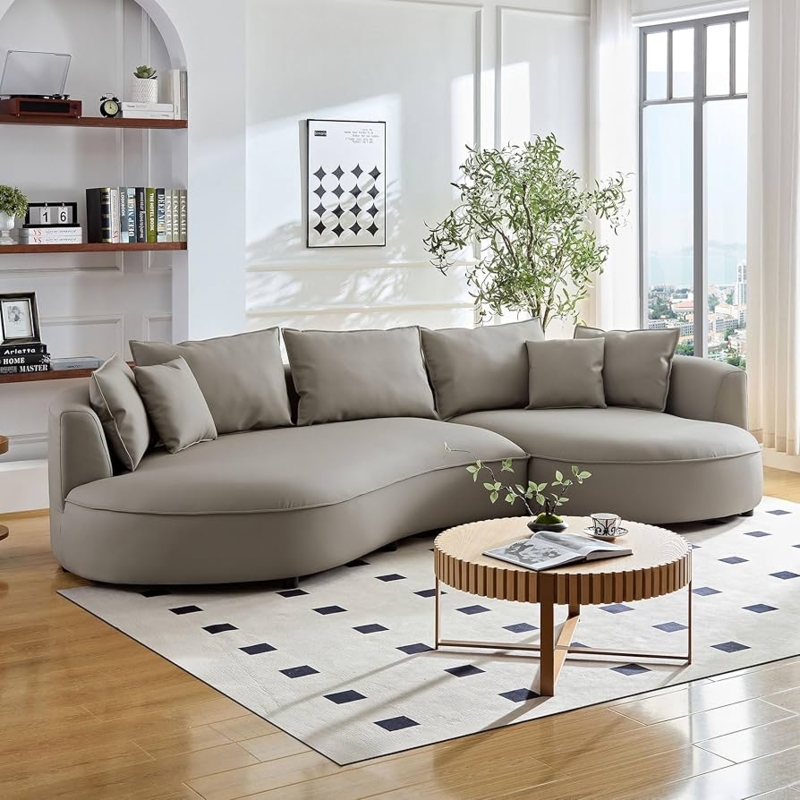 Curved Sectional Light Grey Organic Silhouette Fluted Coffee Table