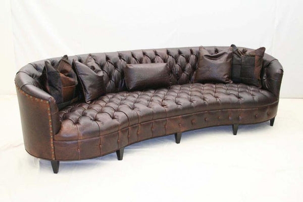 Curved Sofa Espresso Brown Deep Button Tufting Ranch Style Seating