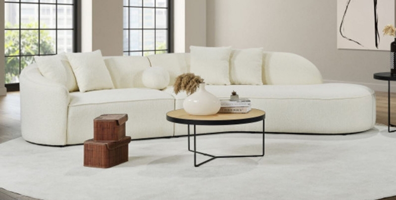 Curved Sofa in Off-White Boucle with Asymmetric Ends