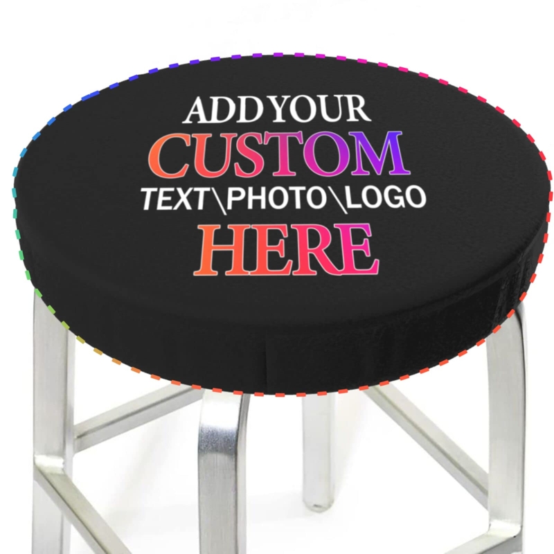 Custom Bar Stool Cover, Elastic Hem, Customizable Print, Round Seat