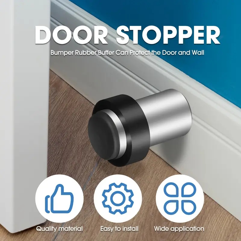 Cylindrical Door Stopper: Brushed Metal Wall Mount, Dual Rubber Bumpers