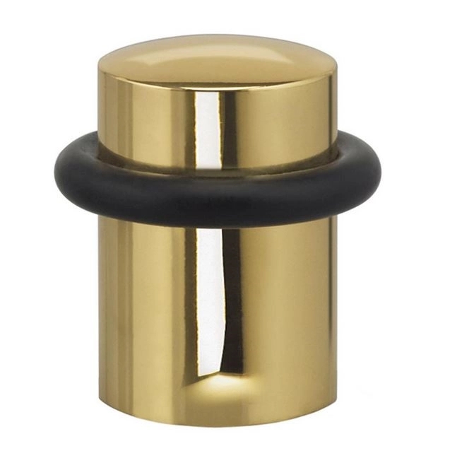 Cylindrical Floor Door Stop: Polished Gold Finish, Protective Rubber Ring