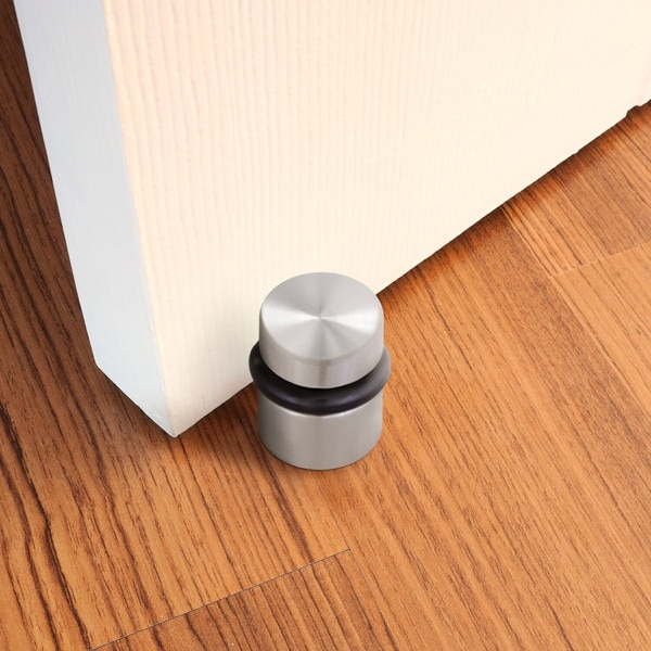 Cylindrical Floor Doorstop: Satin Nickel Finish, Minimalist Rubber Bumper