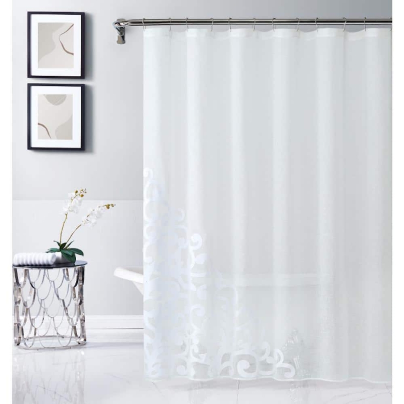 Dainty Home Natalie 70 in. x 72 in. Appliqued White Shower Curtain
