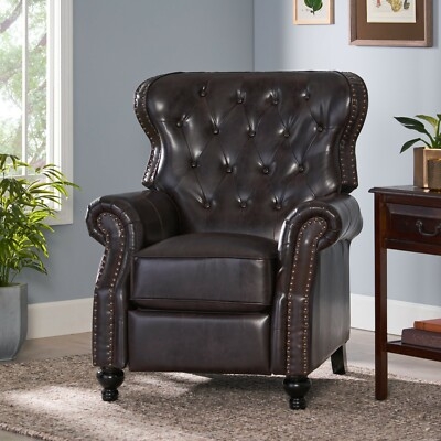 Dark Brown Diamond Tufted Recliner with Wingback Design