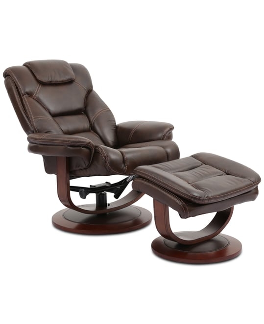 Dark Brown Recliner Chair And Ottoman Curved Wood Frame