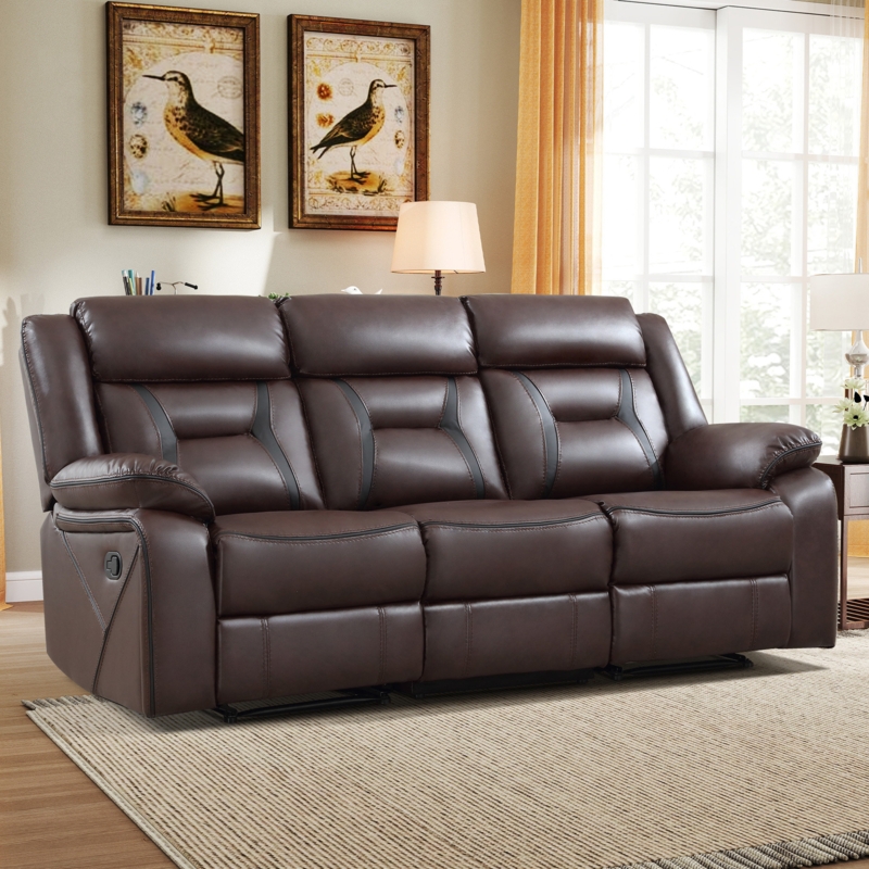 Dark Brown Vegan Leather Recliner with Pillow Top Arms