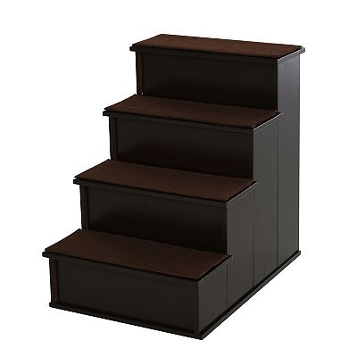 Dark Coffee Pet Stairs Carpeted Treads Solid Side Panels Four-Tier