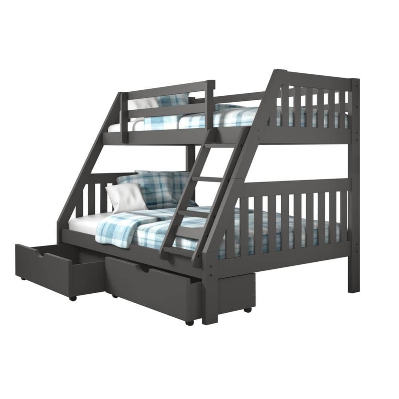 Dark Grey Bunk Bed Underbed Caster Drawers Angled Ladder