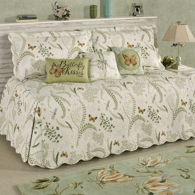 Daybed Bedding Scalloped Edge Butterfly Motifs Fern Print Cottage