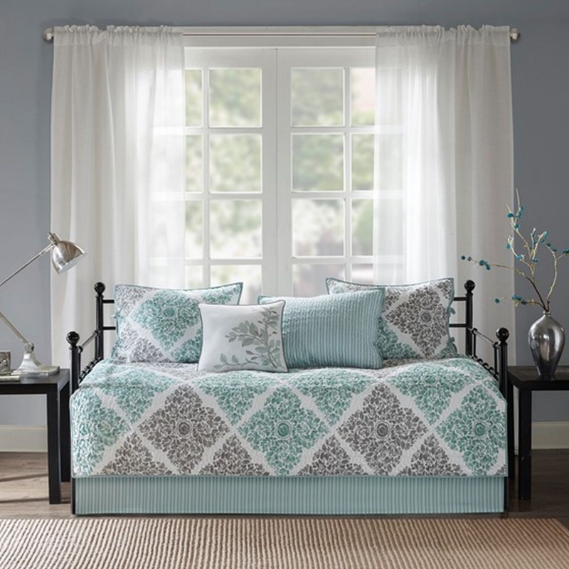Daybed Bedding Set Aqua Medallion Quilt Striped Dust Ruffle Coastal
