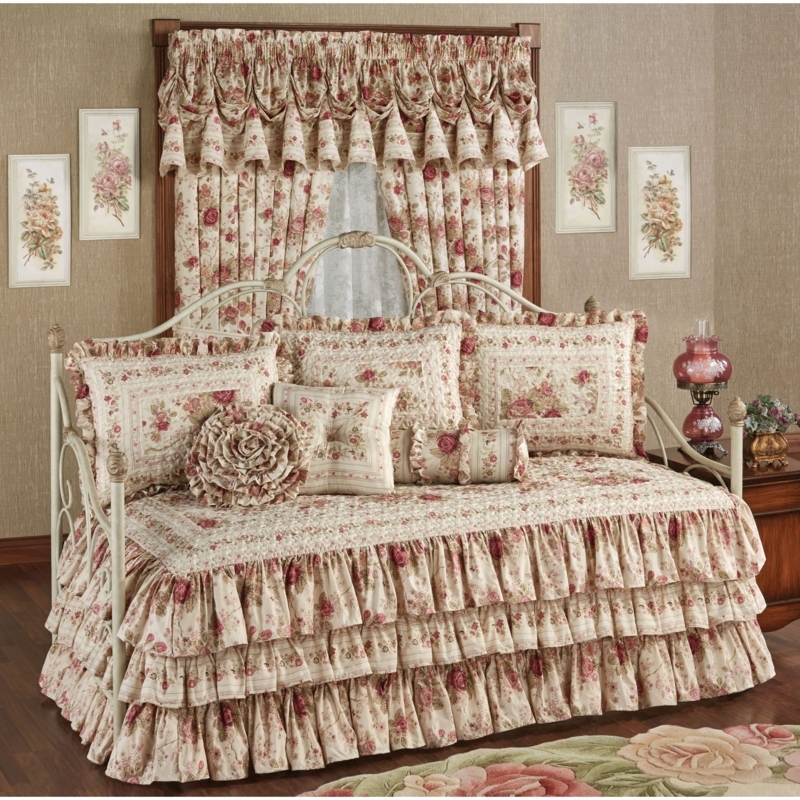 Daybed Bedding Set Tiered Ruffles Heirloom Floral Rosette Pillow