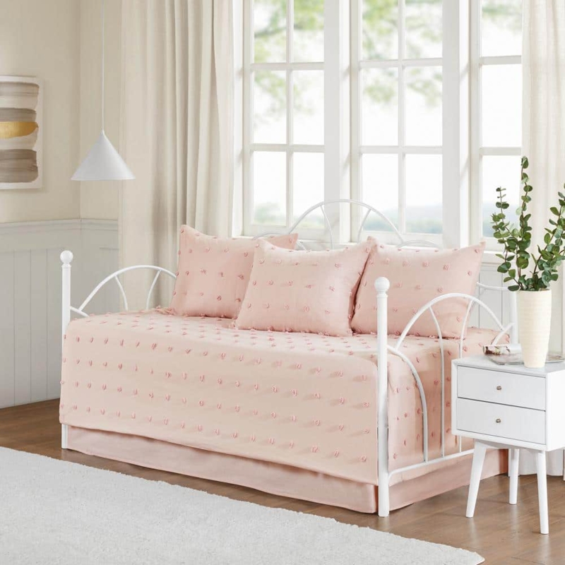 Daybed Bedding Set Tufted Jacquard Dots Blush Pink Shabby Chic