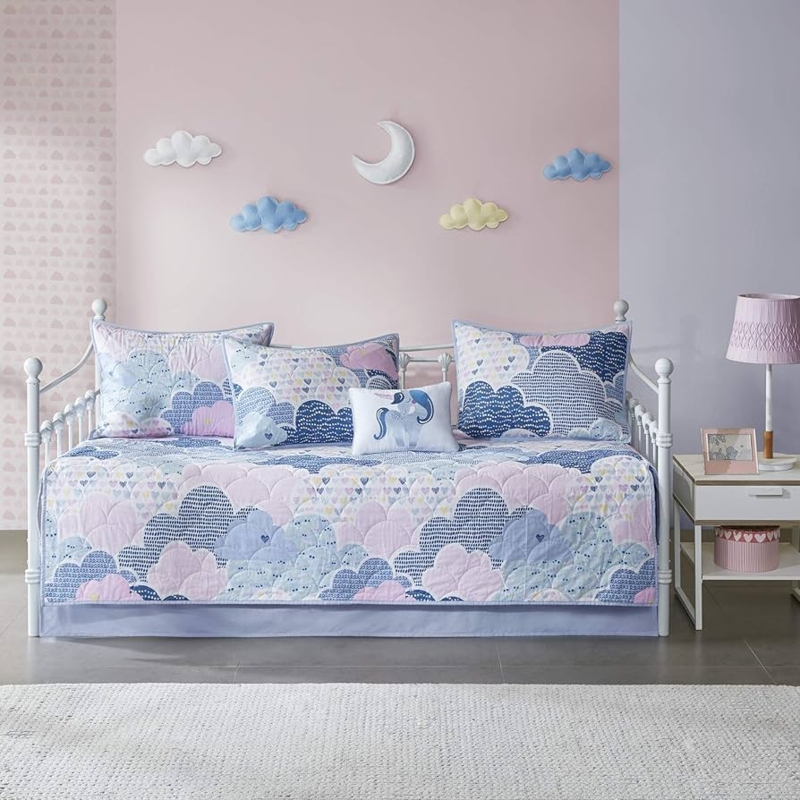 Daybed Cover Set Scalloped Cloud Quilting Unicorn Pillow Pastel
