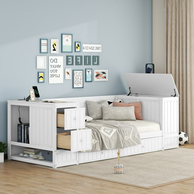 Daybed featuring Wainscoting Panels, Flip-Top Storage, Desk & Trundle