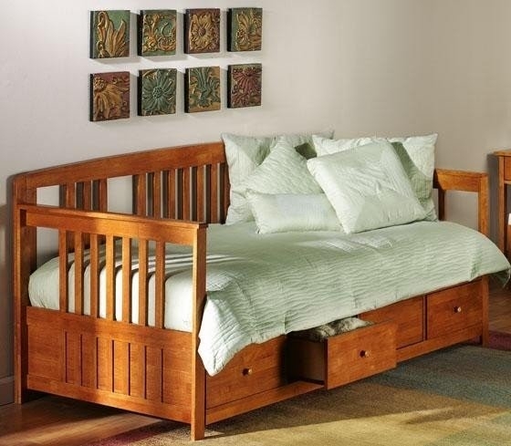 Daybed Honey Oak Mission Style Underbed Storage Drawers Knobs