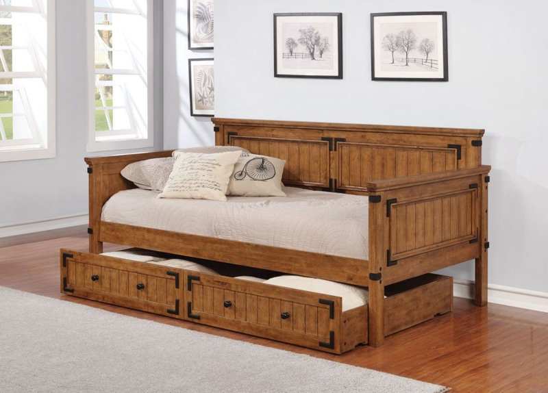 Daybed Industrial Wood Mission Style Black Corner Brackets Trundle