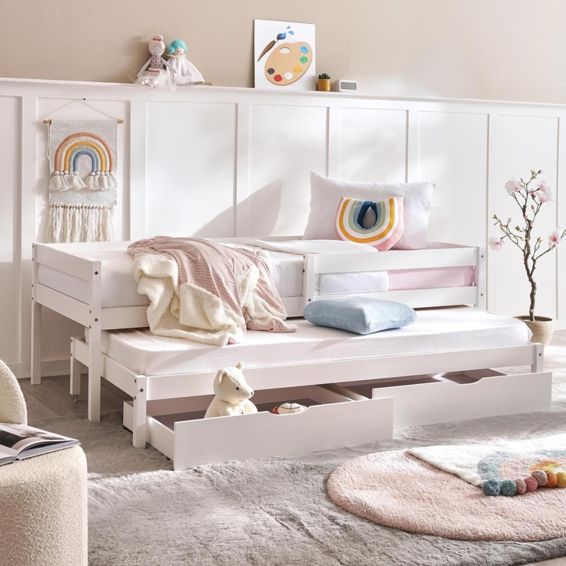 Daybed Integrated Trundle Storage Drawers Safety Guardrail Scandi