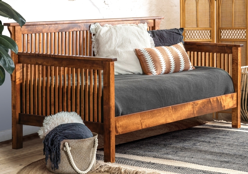 Daybed Mission Style Honey Tone Flat Armrests Transitional Wood