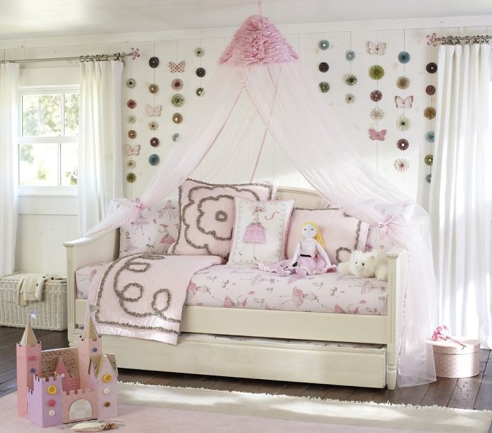 Daybed Ruffled Mesh Canopy Ballerina Themed Bedding Trundle Frame