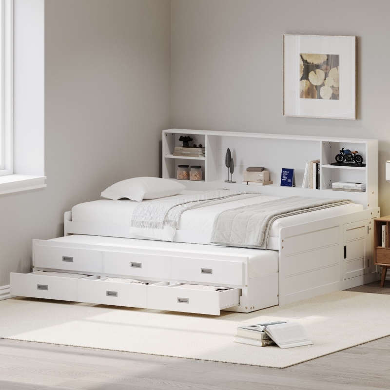 Daybed White Captain Style with Side Access Cabinet Door