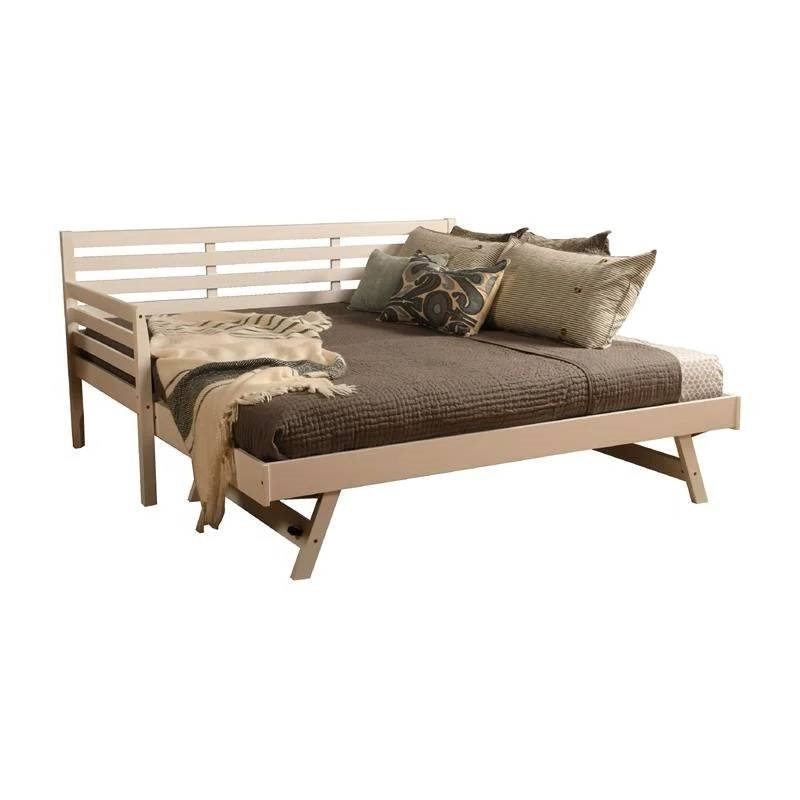 Daybed White Mission Style Wood Frame Pop Up Trundle Convertible