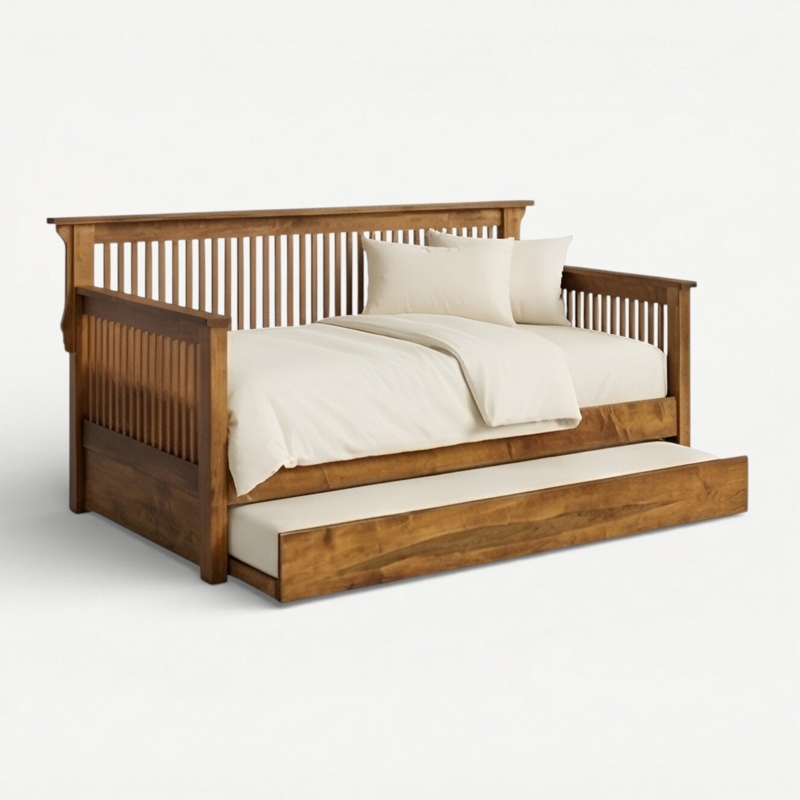Daybed with Pull Out Trundle Honey Brown Mission Square Posts