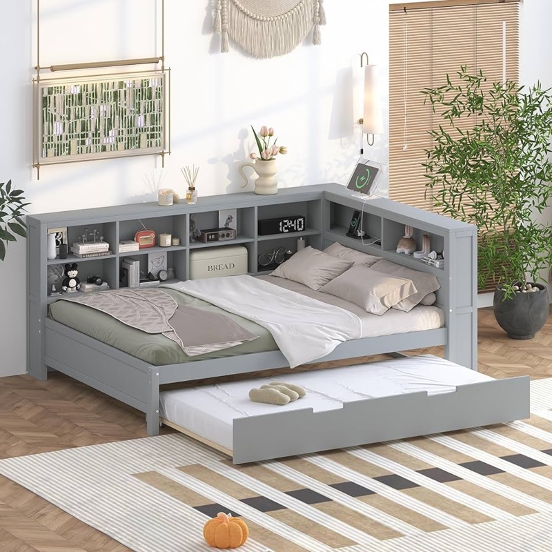 Daybed With Trundle, Built-In USB Ports and Slatted Support