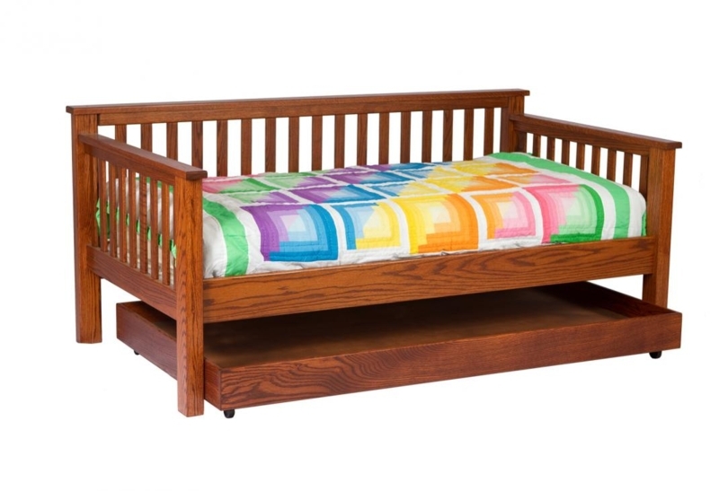 Daybed with Trundle Mission Style Rainbow Patchwork Textile Wood