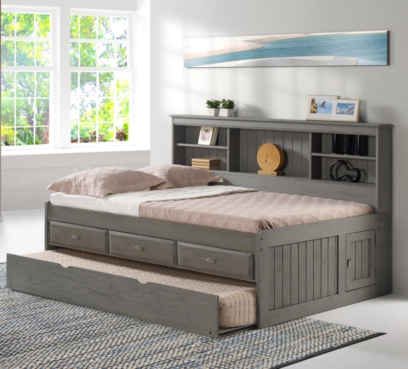 Daybed With Trundle Weathered Grey and Beadboard Side Panels