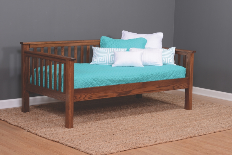 Daybed Wood Frame Mission Style with Teal Bedding Accents
