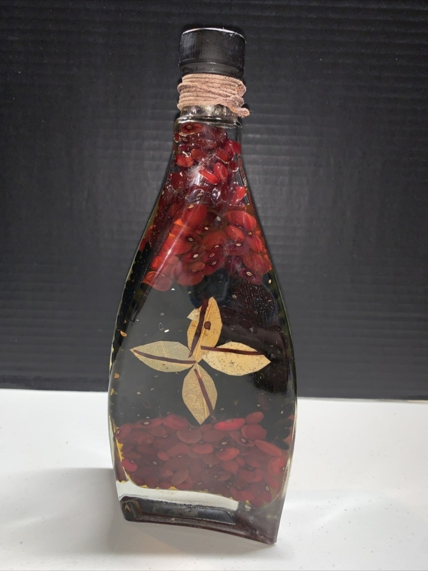 Decorative Bottle Layered Beans Leaf Motif Vintage Glass Kitchen Accent