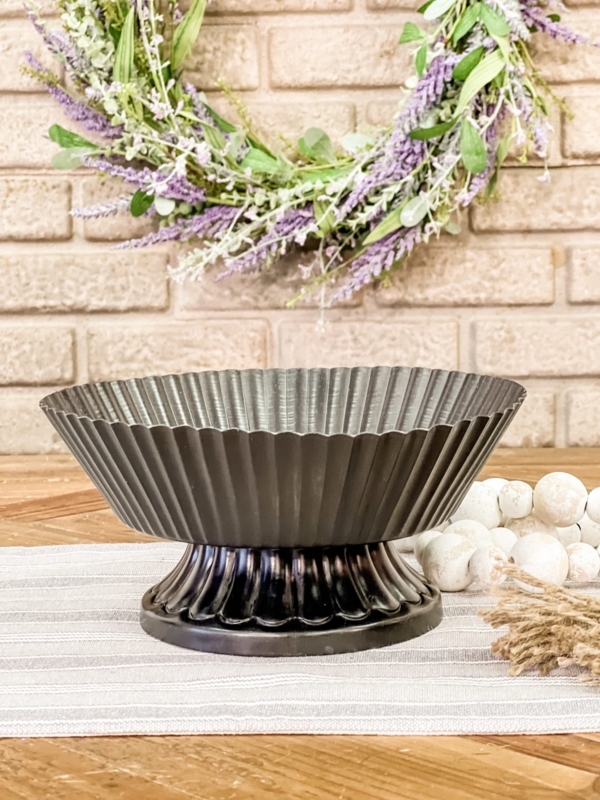 Decorative Bowl Fluted Pedestal Antique Finish Farmhouse Scalloped