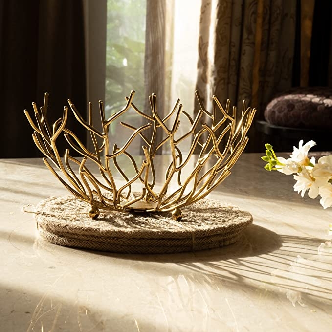 Decorative Bowl Gold Branch Design Organic Modern Wire