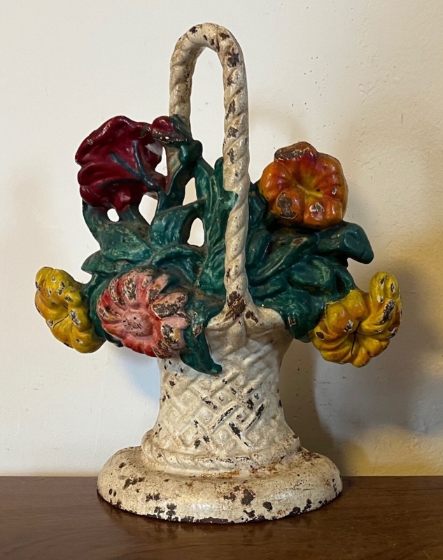 Decorative Doorstop Flower Basket Chippy Paint Rope Handle