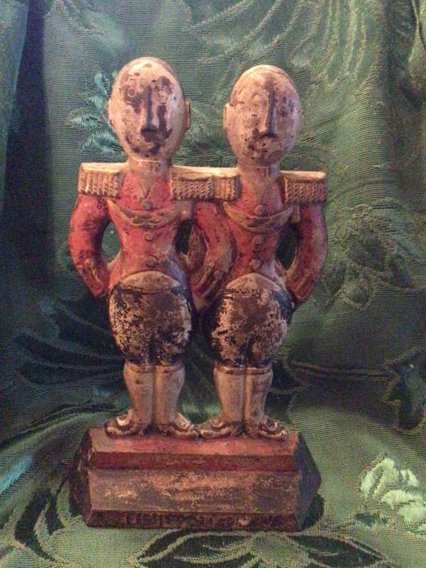 Decorative Doorstop Twin Figures Art Deco Faded Red Epaulettes