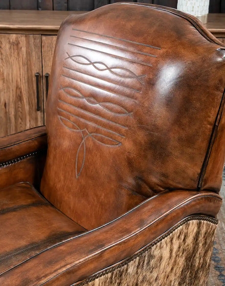 Decorative Stitched Back Armchair with Cowhide Panel