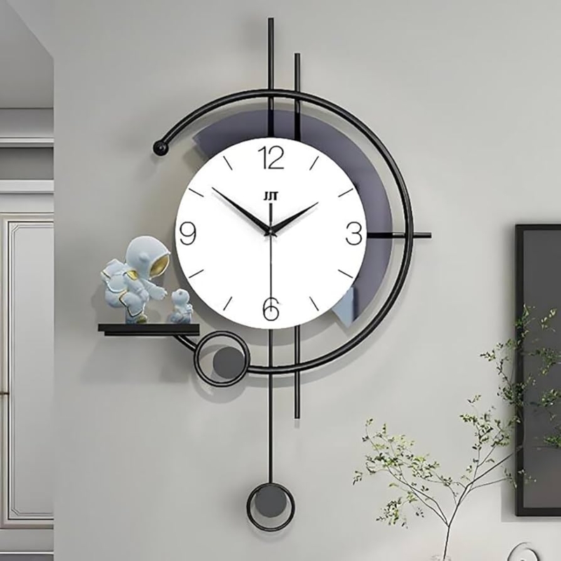 Decorative Wall Clock with Astronaut Figurine and Integrated Shelf