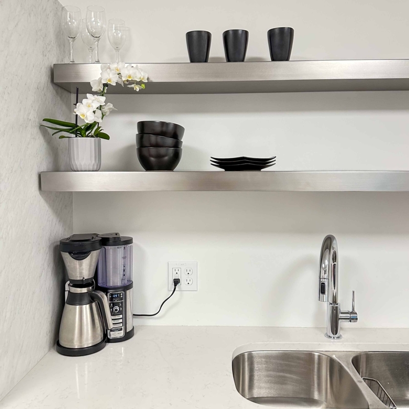 Deep Stainless Steel Floating Shelf, Hidden Mounting Design