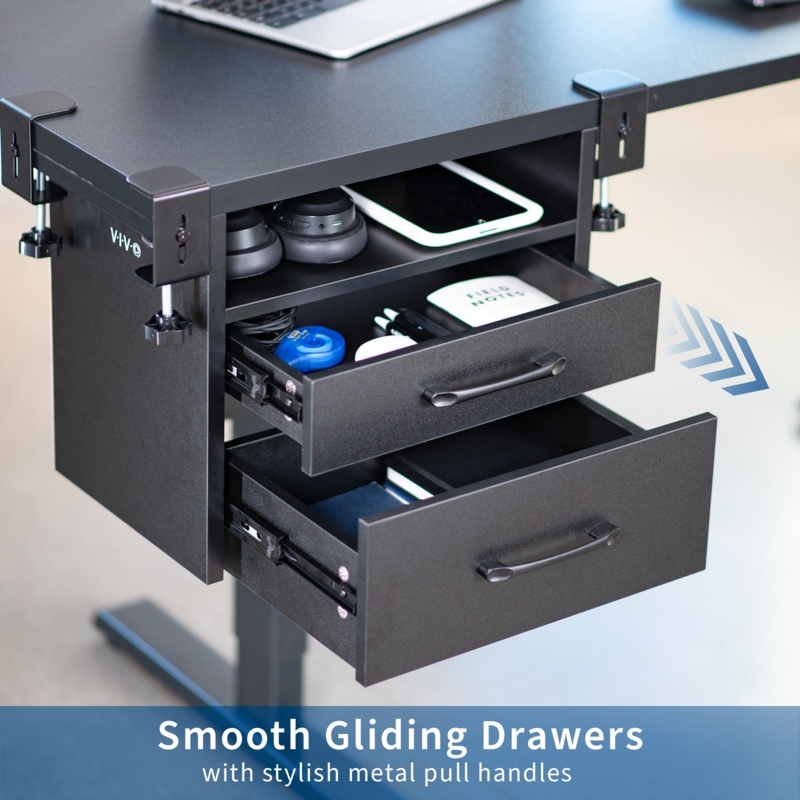 Desk Storage Matte Black Clamp-On with Two Drawers