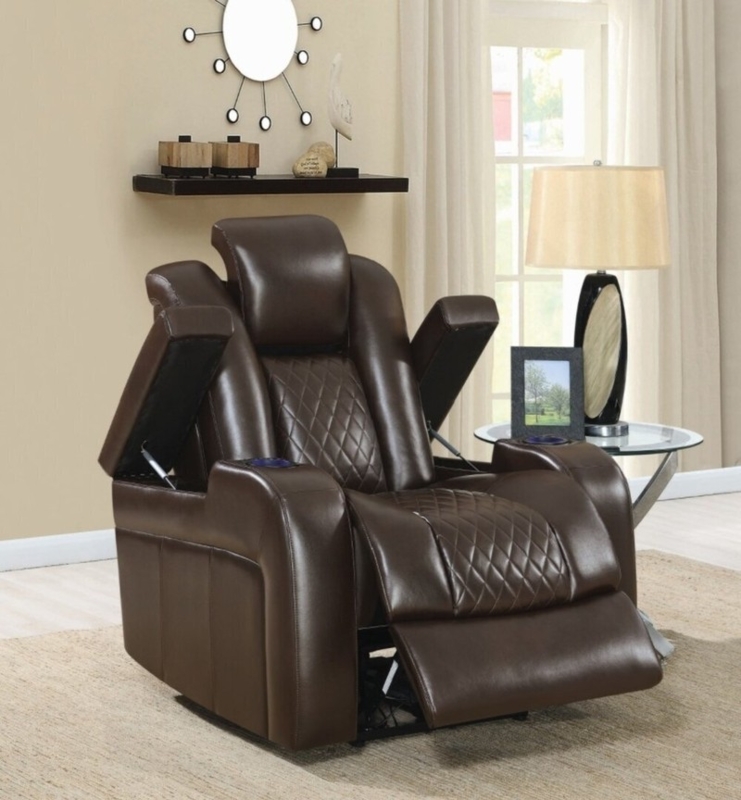 Diamond Quilted Recliner with Storage Arms & Cup Holders