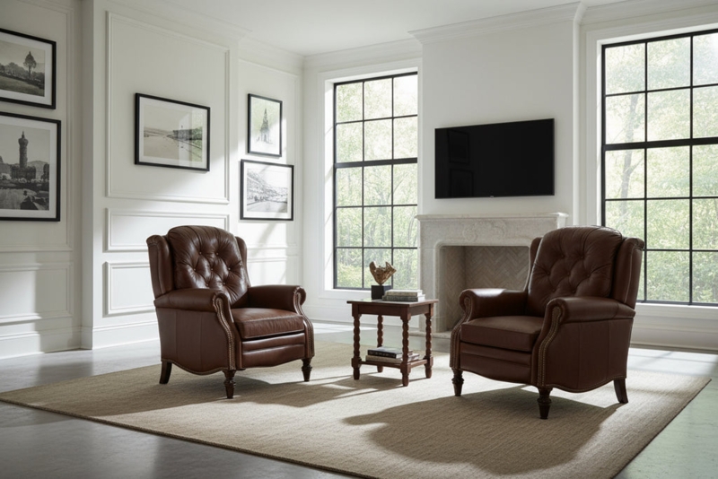 Diamond Tufted Chocolate Recliner with Carved Wood Legs
