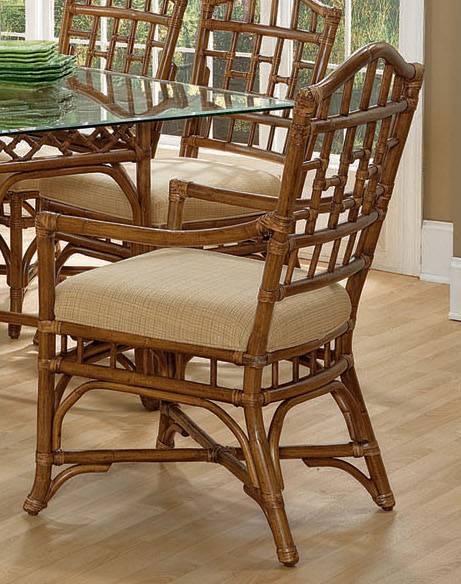 Dining Arm Chair Rattan Chippendale Back Honey Finish X-Stretcher