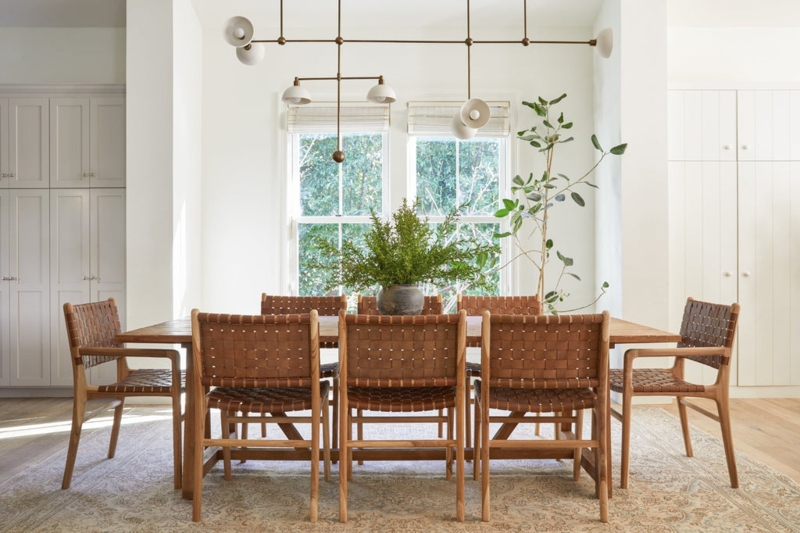 Dining Arm Chair Saddle Woven Leather Straps Basketweave Dining