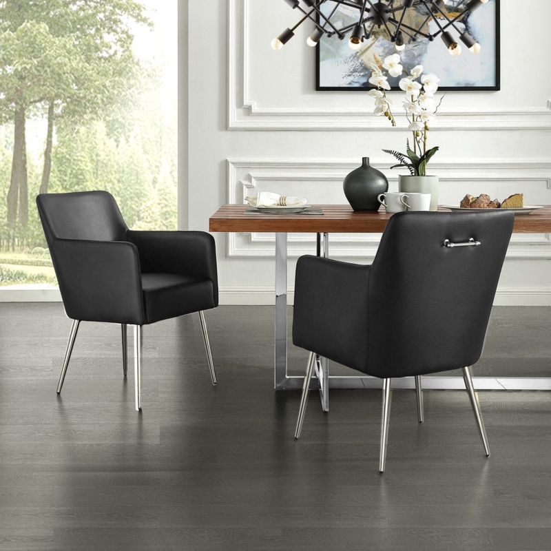 Dining Armchair Black Rear Pull Handle Chrome Leg Bucket Seat