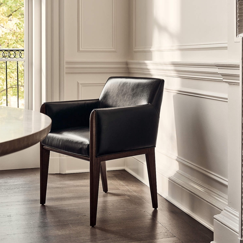 Dining Armchair Black Slim Wood Frame Tapered Leg Seating