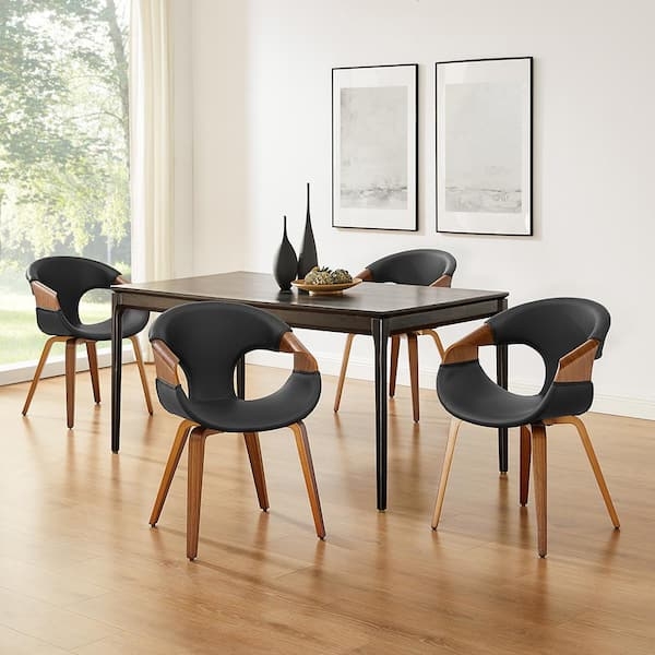 Dining Armchair Matte Black Curved Open Back Walnut Legs